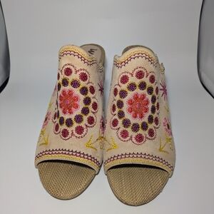 Sam Edelman Embroidered Heels - Pink and Yellow